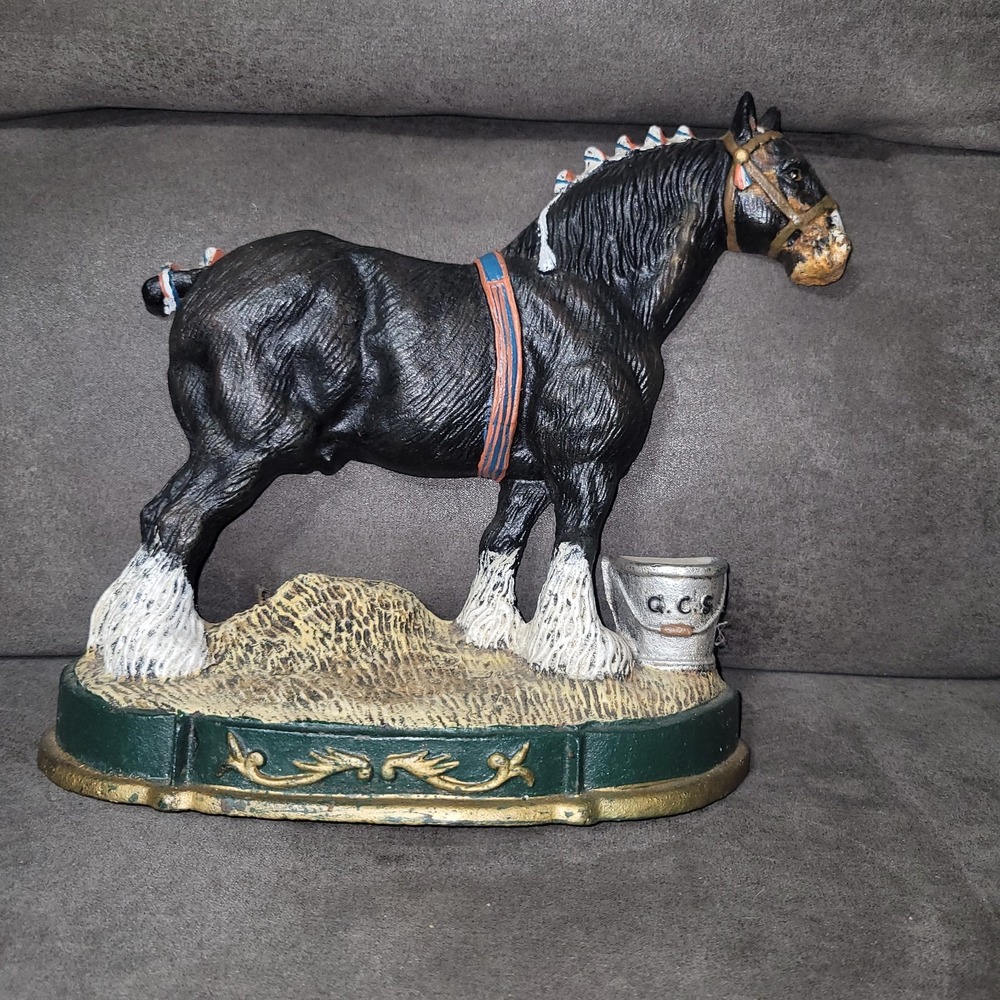Vintage Cast Iron Show Horse Clydesdale Door Stop